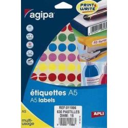 Pastilles signalisation - 15mm - Sachet de 140 - COULEURS ASS - Z