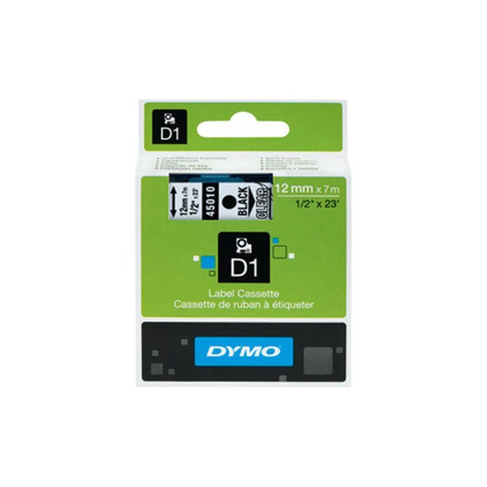 Ruban DYMO D1 - 12mm Noir/transparent pour titreuse - 45010 (7 m) // Ruban DYMO D1 - 12mm Noir/transparent pour titreuse - 45010 (7 m) //