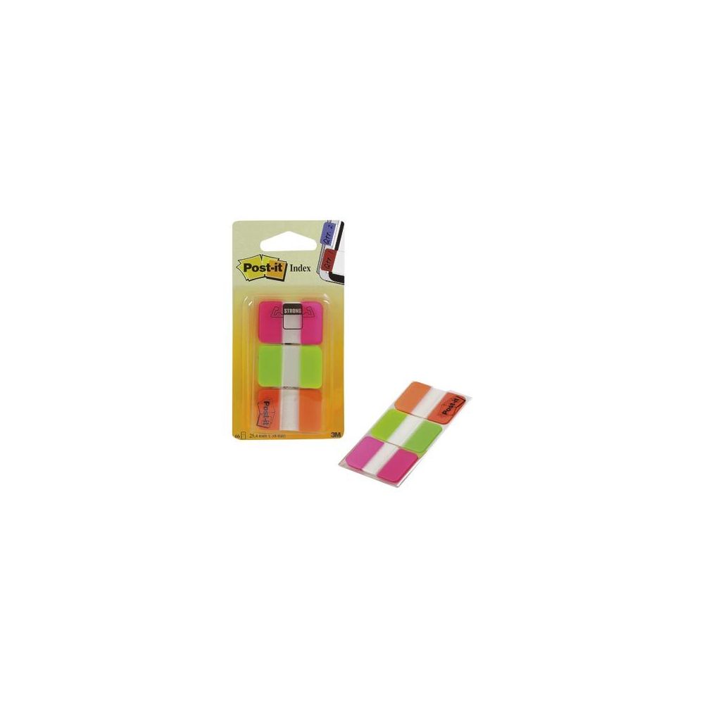 Index POST-IT Rigides - Lot de 3 x 22 index  ORANGE, VERT, ROSE - Z