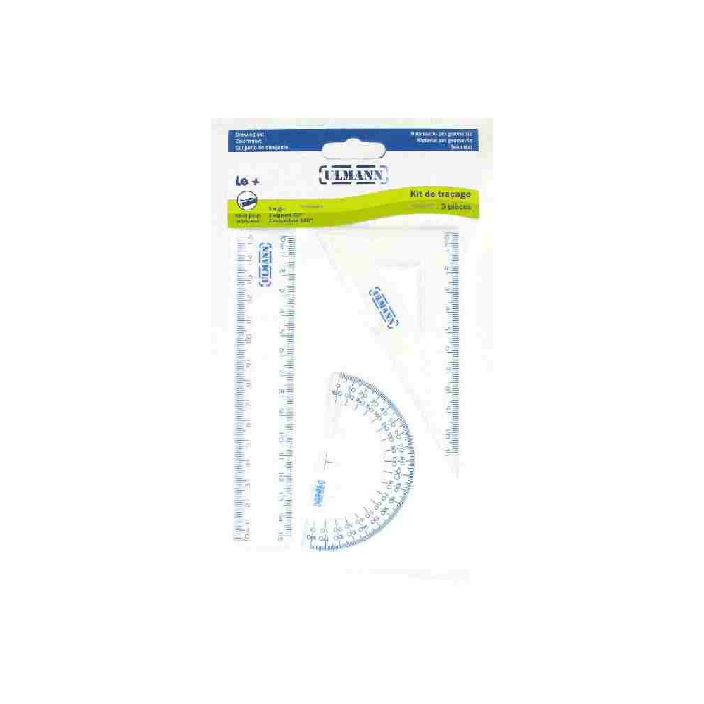 Kit Géométrie (Mini) ULMANN (1 Règle 15cm+ 1 Equ.60°+Rapporteur) - Z