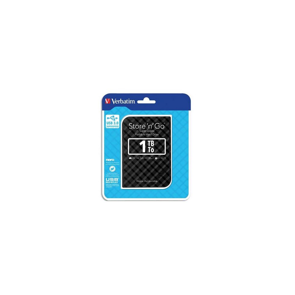 Disque dur externe 2.5" USB 3.0 1To VERBATIM Black Grid - Z