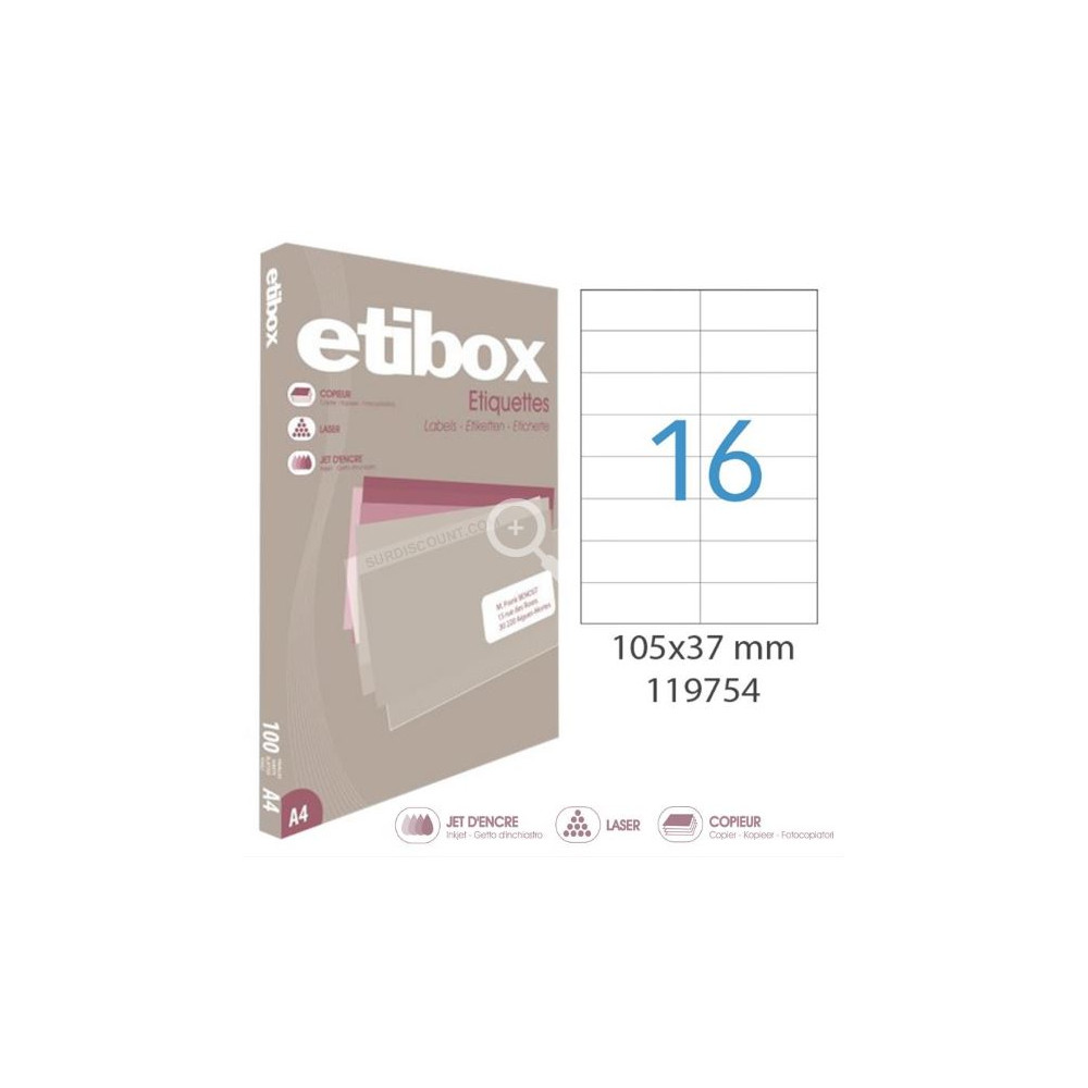 Etiquettes Multifonctions 105 x 37mm - 100 f. A4 - 1600 unités **