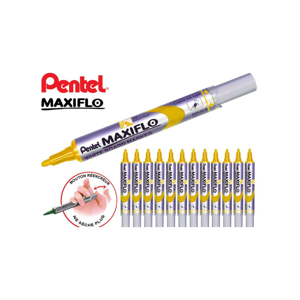 Marqueur effaç. PENTEL MAXIFLO MWL5S-G - Ogive 1.2mm - JAUNE 