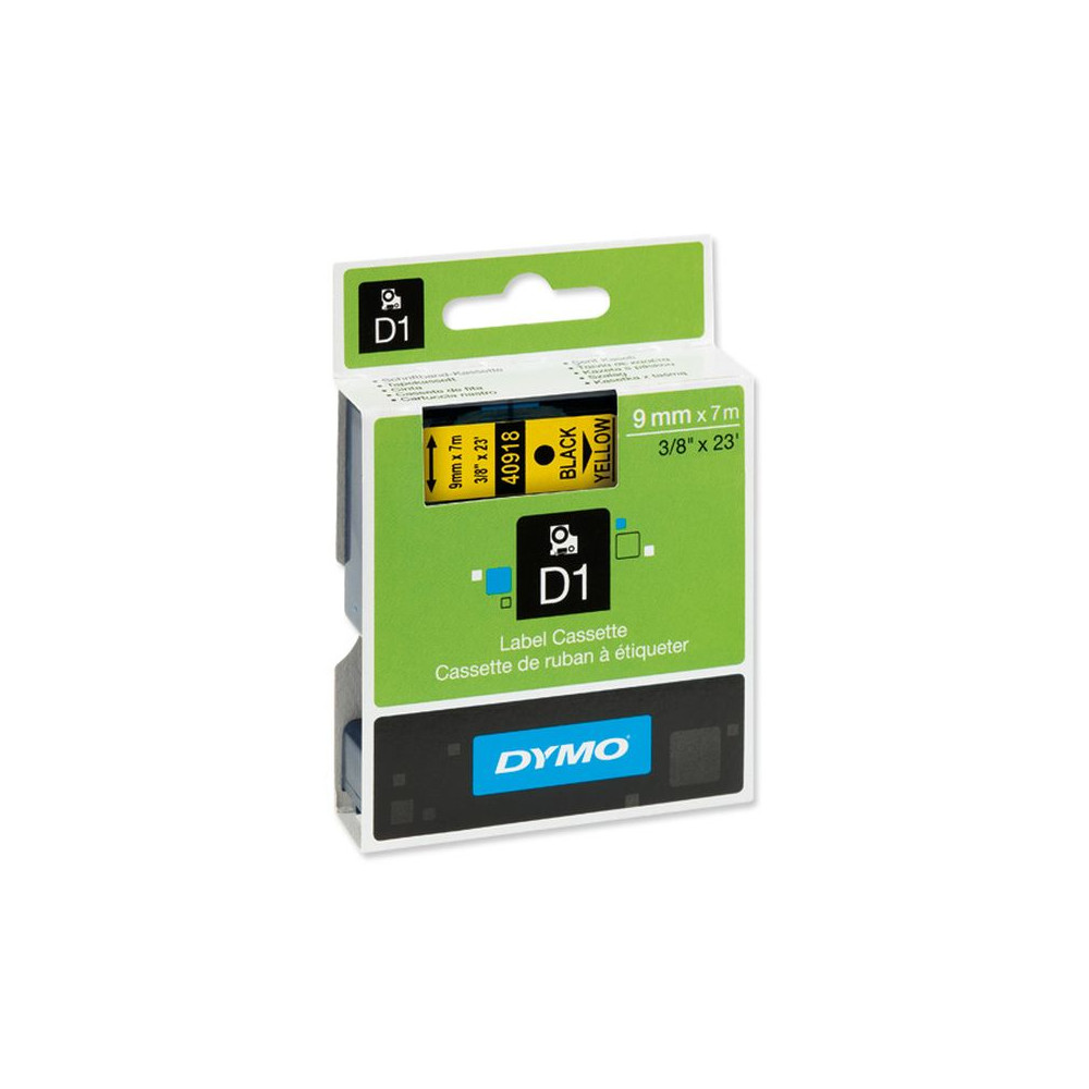 Ruban DYMO D1 - 09mm Noir/Jaune pour titreuse - 40918 (7 m) //