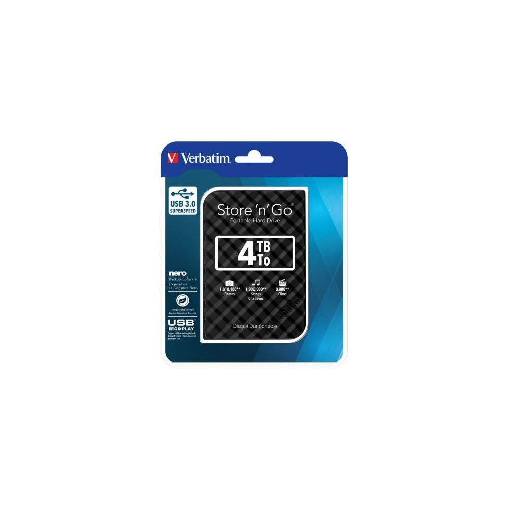 Disque dur externe 2.5" USB 3.0 4To VERBATIM Black Grid **
