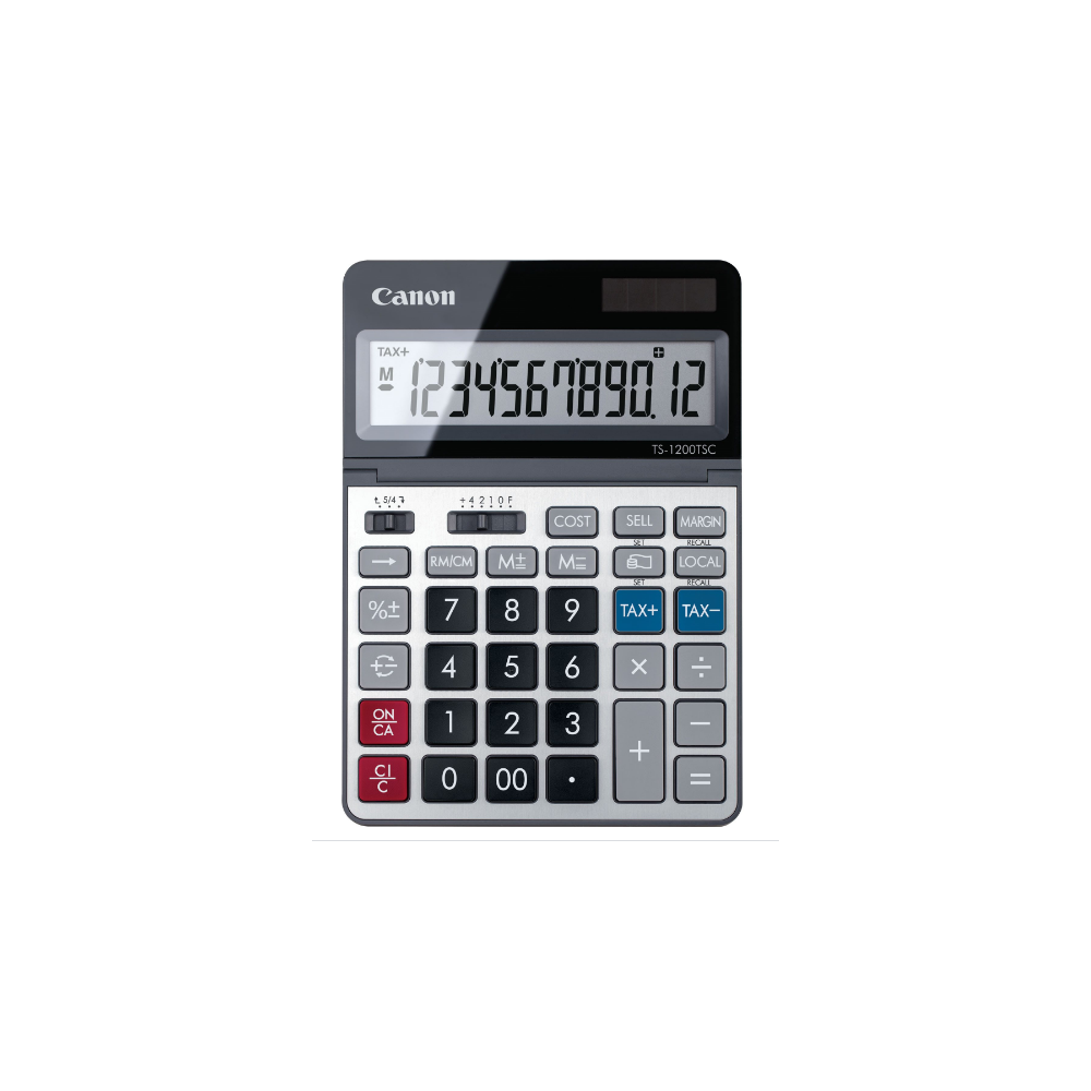 Calculatrice Bureau 12 chif. CANON TS-1200 TSC 13x18cm Sol/Pile  //