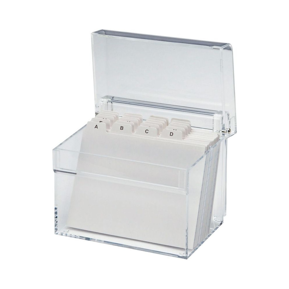 Boîte à fichier transparent - A7 - 100 fiches et Registre Alpha. **