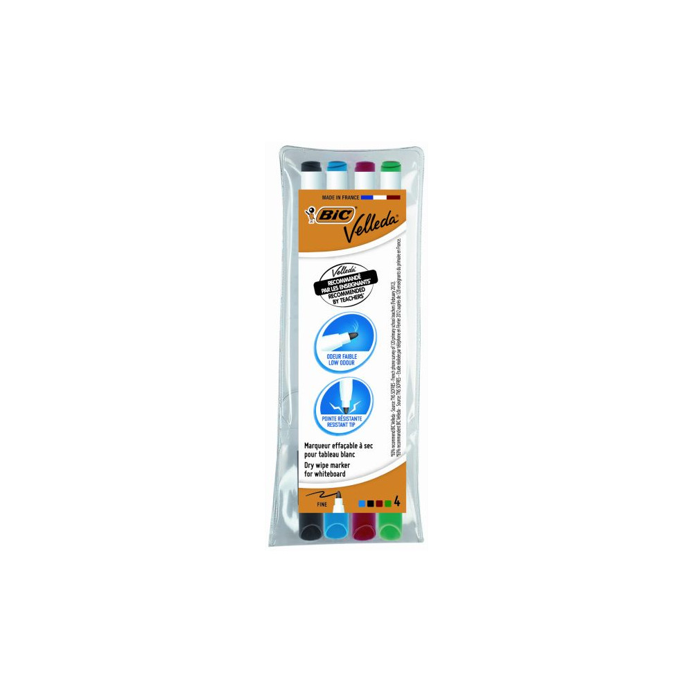 Marqueur effaç. BIC VELLEDA 1721 - Ogive fine 1.5mm - 4 COULEURS  //