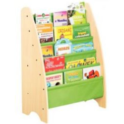 Bibliothèque en bois - 5 poches en tissus - D: 72 x 38 x H.111cm