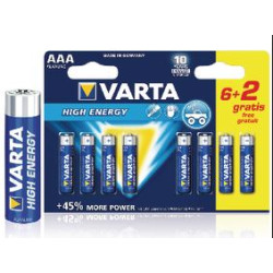 Pile LR03 VARTA Alcaline  High Energy AAA (par 6 + 2 gratuites) //