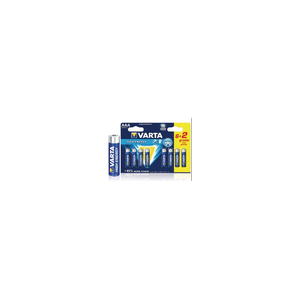 Pile LR03 VARTA Alcaline  High Energy AAA (par 6 + 2 gratuites) //