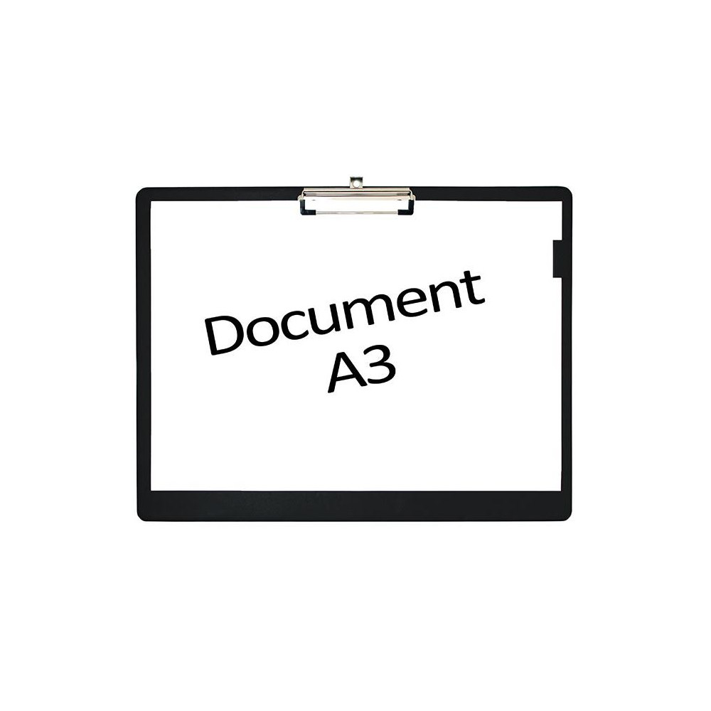 Porte Bloc A3 en PVC rigide avec Pince Forte - NOIR