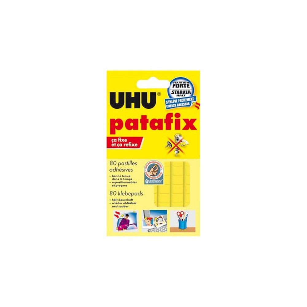 Pate adhésive UHU PATAFIX - Carte de 80 pastilles JAUNES