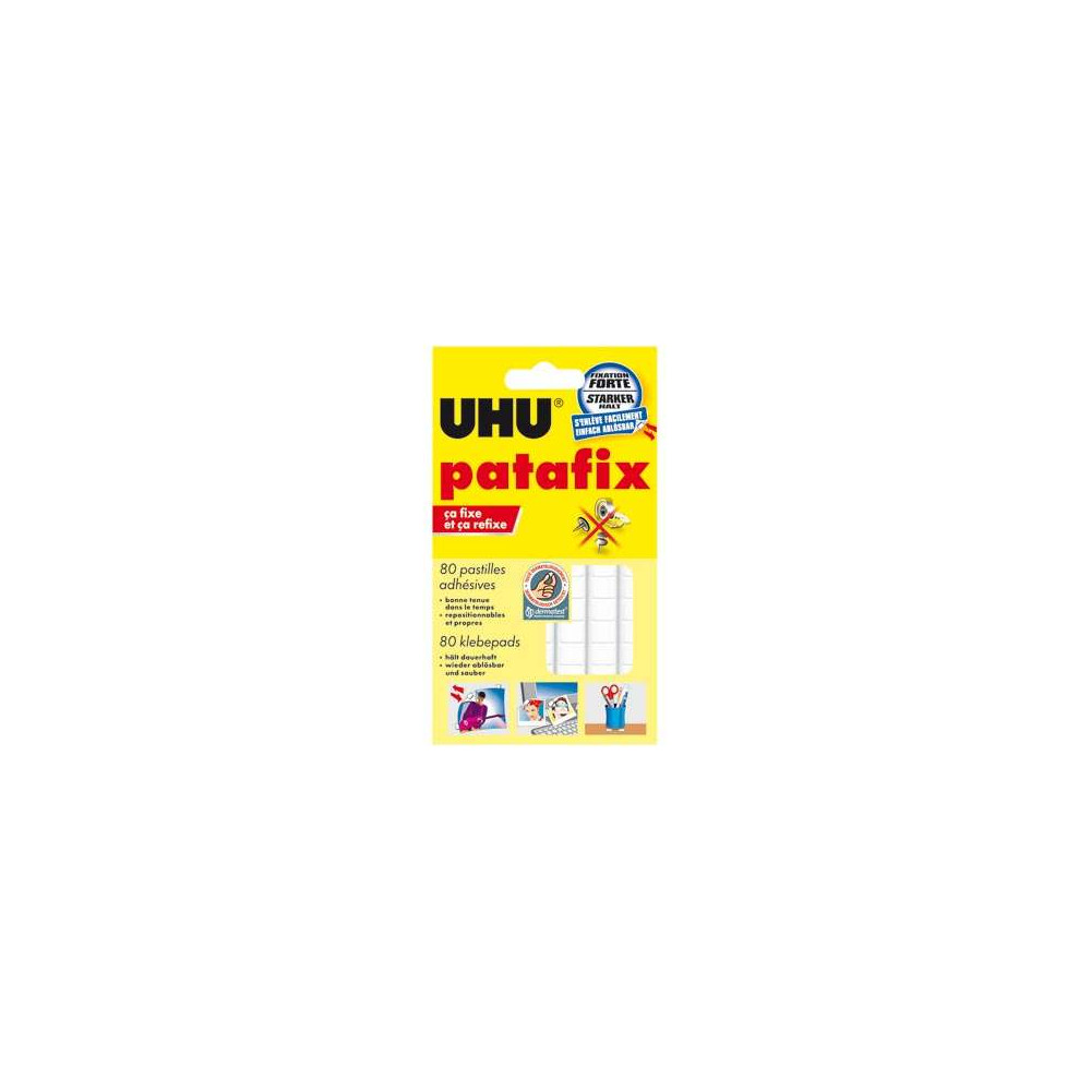 Pate adhésive UHU PATAFIX - Carte de 80 pastilles BLANCHES  