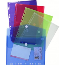 Pochette Enveloppe perforées A4 - Coul. assorties - Sachet de 5 //
