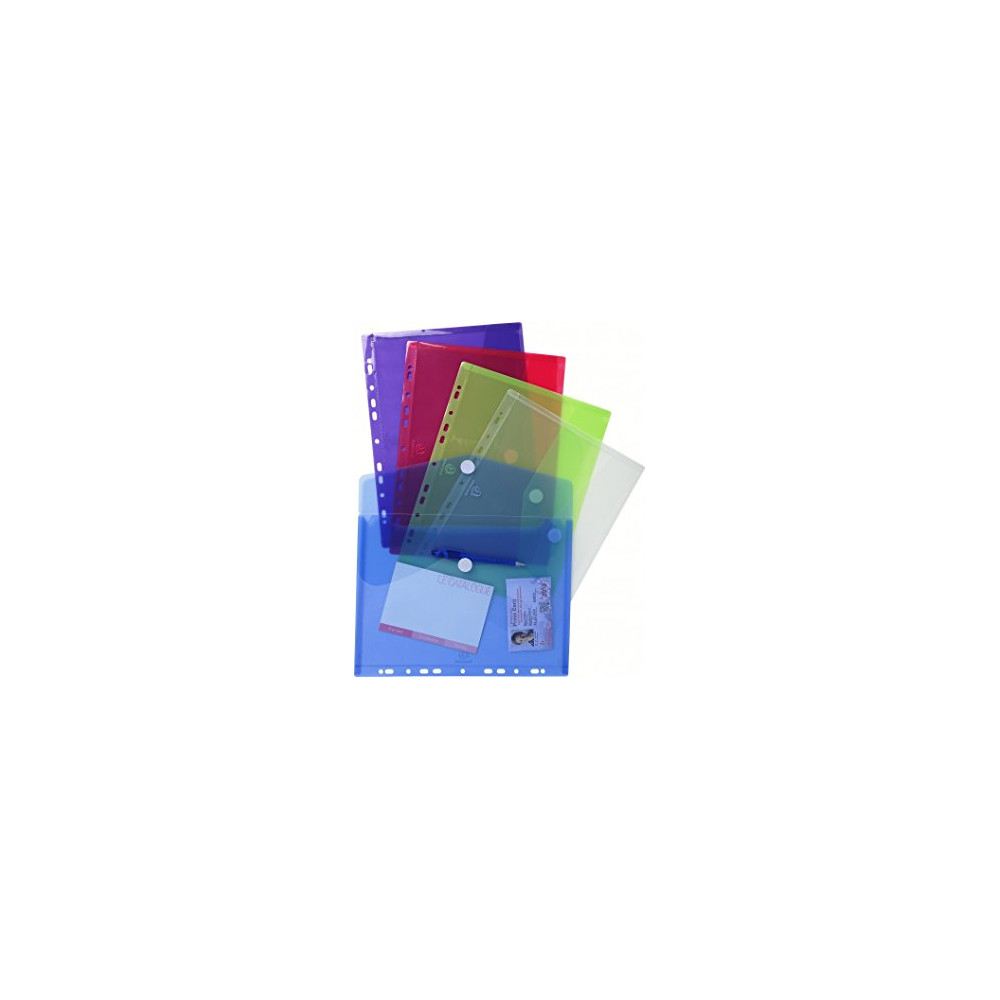 Pochette Enveloppe perforées A4 - Coul. assorties - Sachet de 5 //