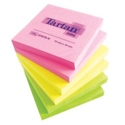 Bloc reposit. 76 x 76mm TARTAN JAU,VERT,ROSE 100 f.(par 6)  // 