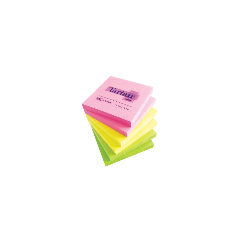 Bloc reposit. 76 x 76mm TARTAN JAU,VERT,ROSE 100 f.(par 6)  // 