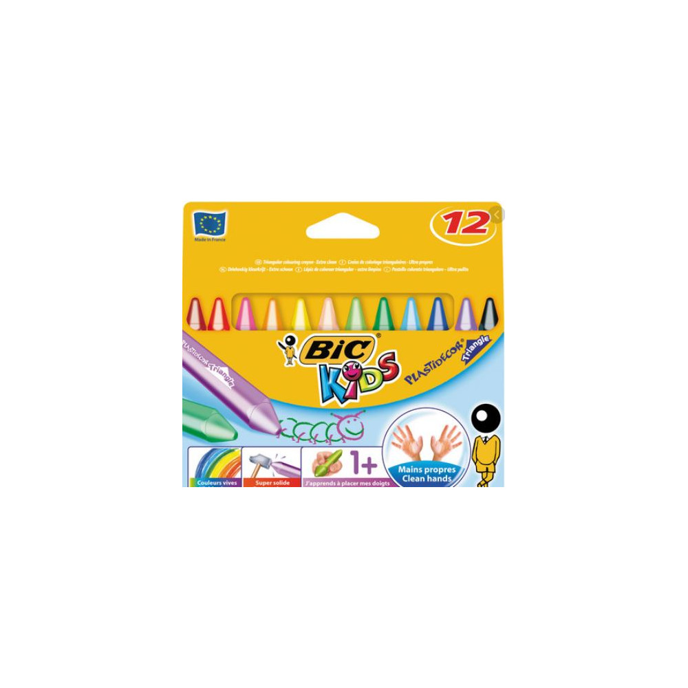Crayon Cire BIC KIDS PLASTIDECOR Triangle Pochette de 12 COULEURS //