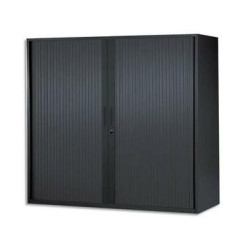 Armoire basse à rideaux - L120xH105xP45cm - Métal Noir Anthracite