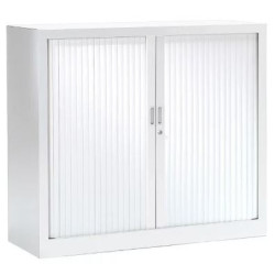 Armoire basse à rideaux - L120xH105xP45cm - Métal Alu /PVC Blanc 