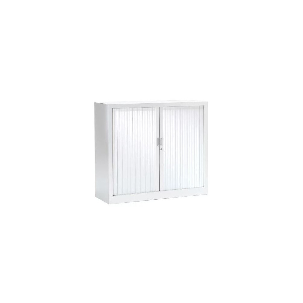 Armoire basse à rideaux - L120xH105xP45cm - Métal Alu /PVC Blanc 