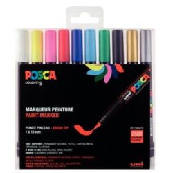 Marqueur gouache POSCA BRUSH - Pte 1 à 10 mm (Etui 10 couleurs)