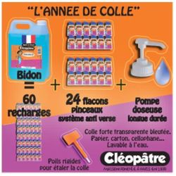 Colle liquide transparente marine CLEOPATRE 5L + Pompe + 24 flacons