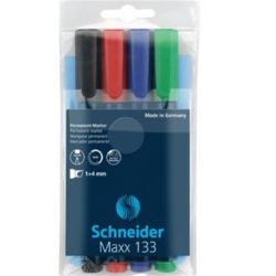 Marqueur perm. SCHNEIDER Maxx 133 - Biseau. 1 à 4mm - 4 COULEURS