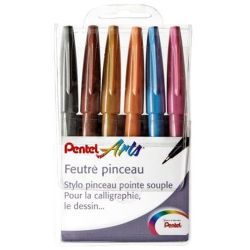 Feutre pinceau PENTEL - Pte souple - Etuis 6 COULEURS Artist