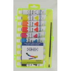 GouacheTube métal ULMANN 16ml - 10 couleurs + pinceau (Boîte)