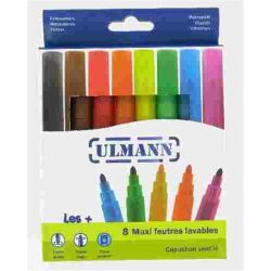 Feutre Couleur ULMANN lavable - Og. Pte large 3.5mm (Bte 8 coul)