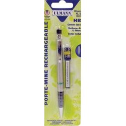 Porte mines rechargeable Métal ULMANN 0.5mm Gomme + 12 Mines (Bliste
