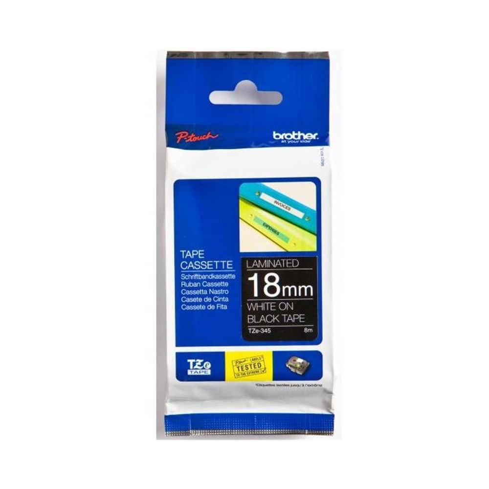 Ruban BROTHER P-TOUCH - 18mm Blanc/Noir - TZE-345 (8 m)