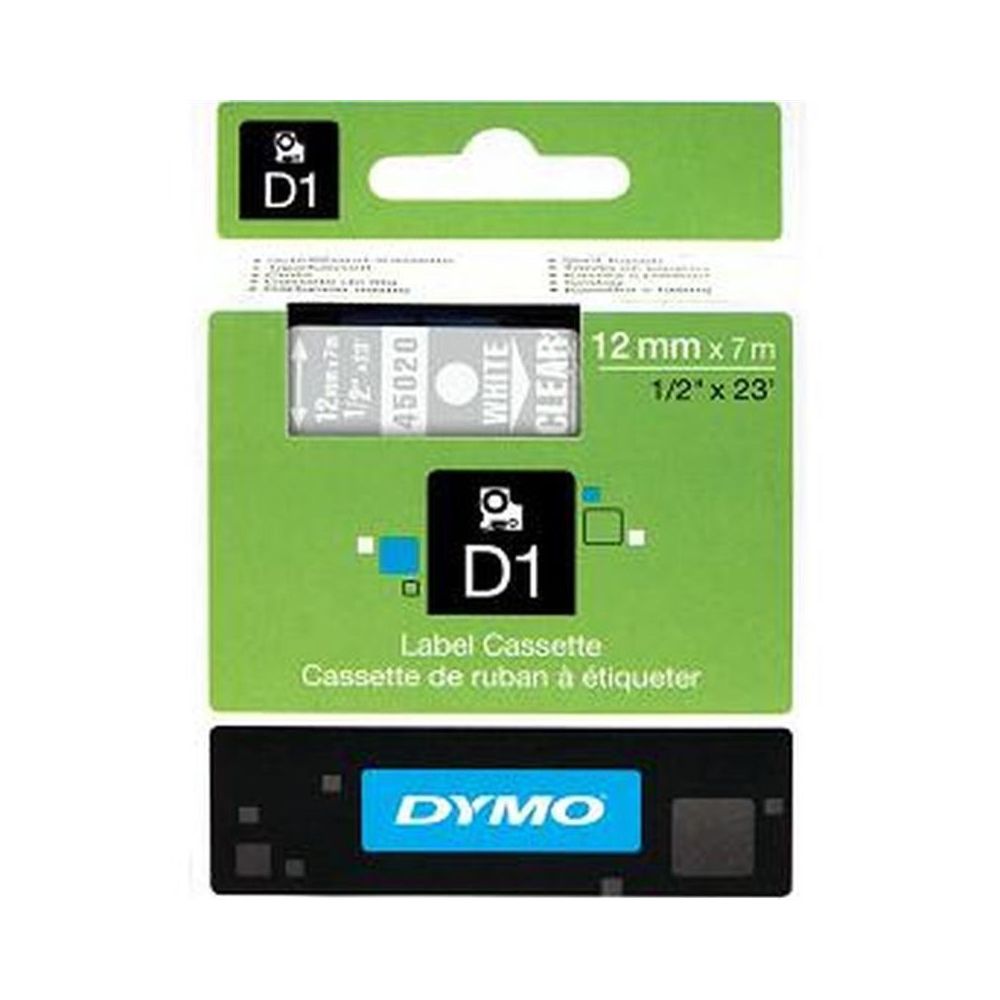 Ruban DYMO D1 - 12mm Blanc/Transparent pour titreuse - 45020 (7 m)