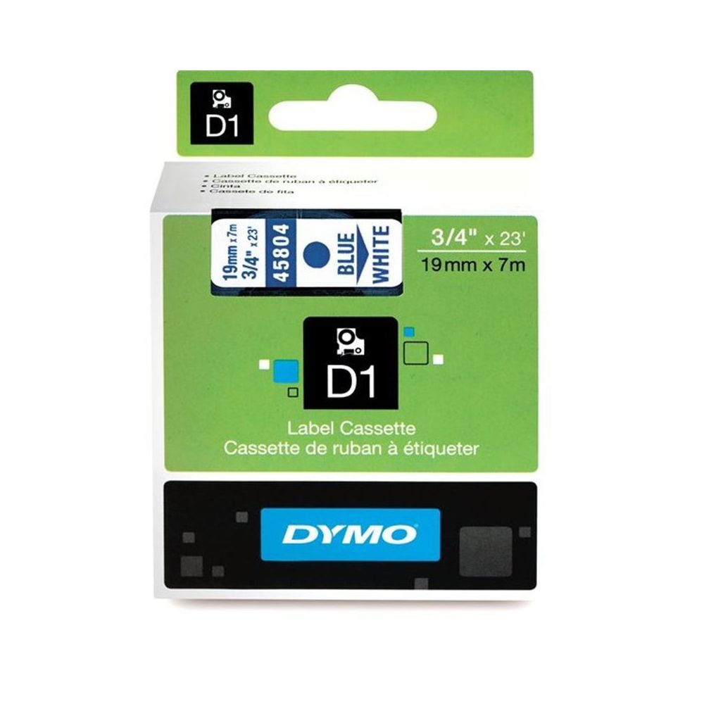 Ruban DYMO D1 - 19mm Bleu/Blanc pour titreuse - 45804 (7m)