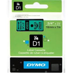 Ruban DYMO D1 - 19mm Noir/Vert pour titreuse - 45809 (7m)