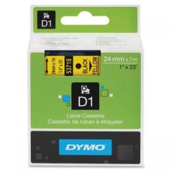 Ruban DYMO D1 - 24mm Noir/Jaune pour titreuse - 53718 (7m)