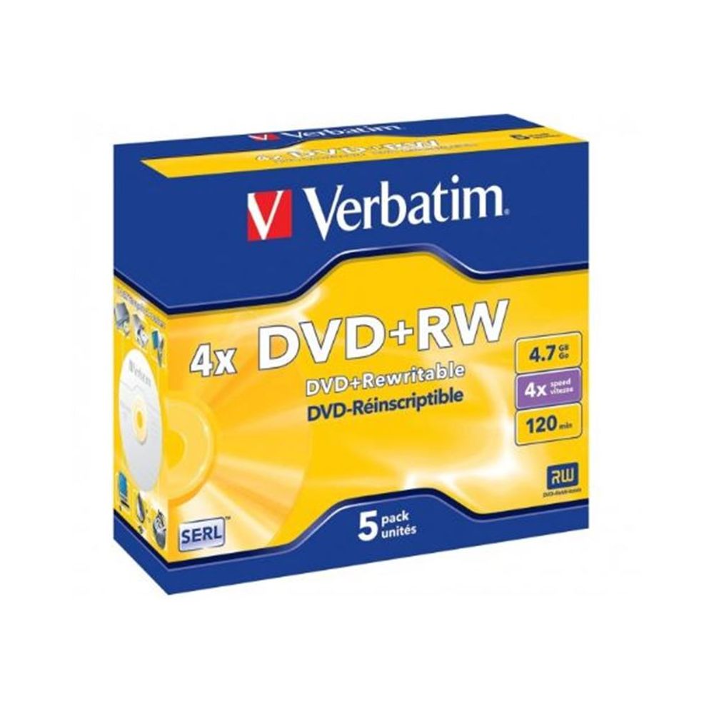 DVD+RW VERBATIM 4.7Go - Vitesse4x - Jewel Case (par 5)