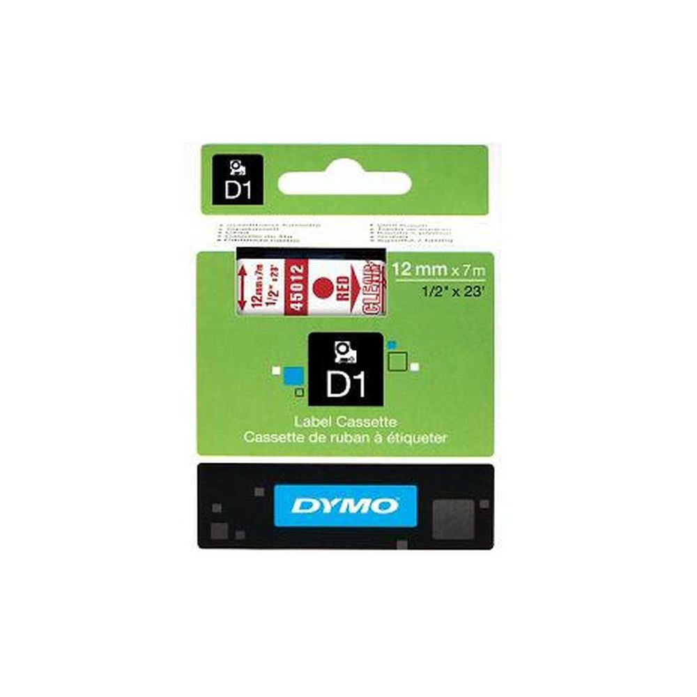 Ruban DYMO D1 - 12mm Rouge/Transparent pour titreuse - 45012 (7 m)