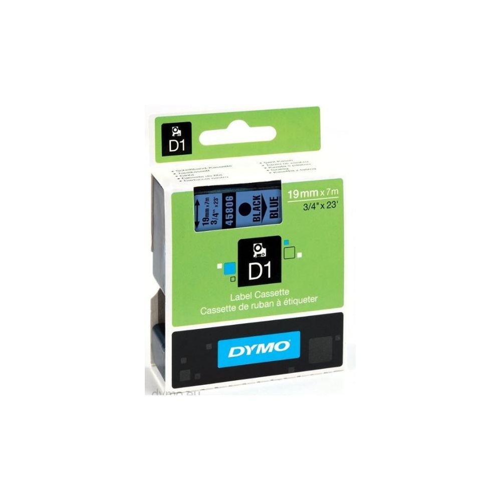 Ruban DYMO D1 - 19mm Noir/Bleu pour titreuse - 45806 (7m)