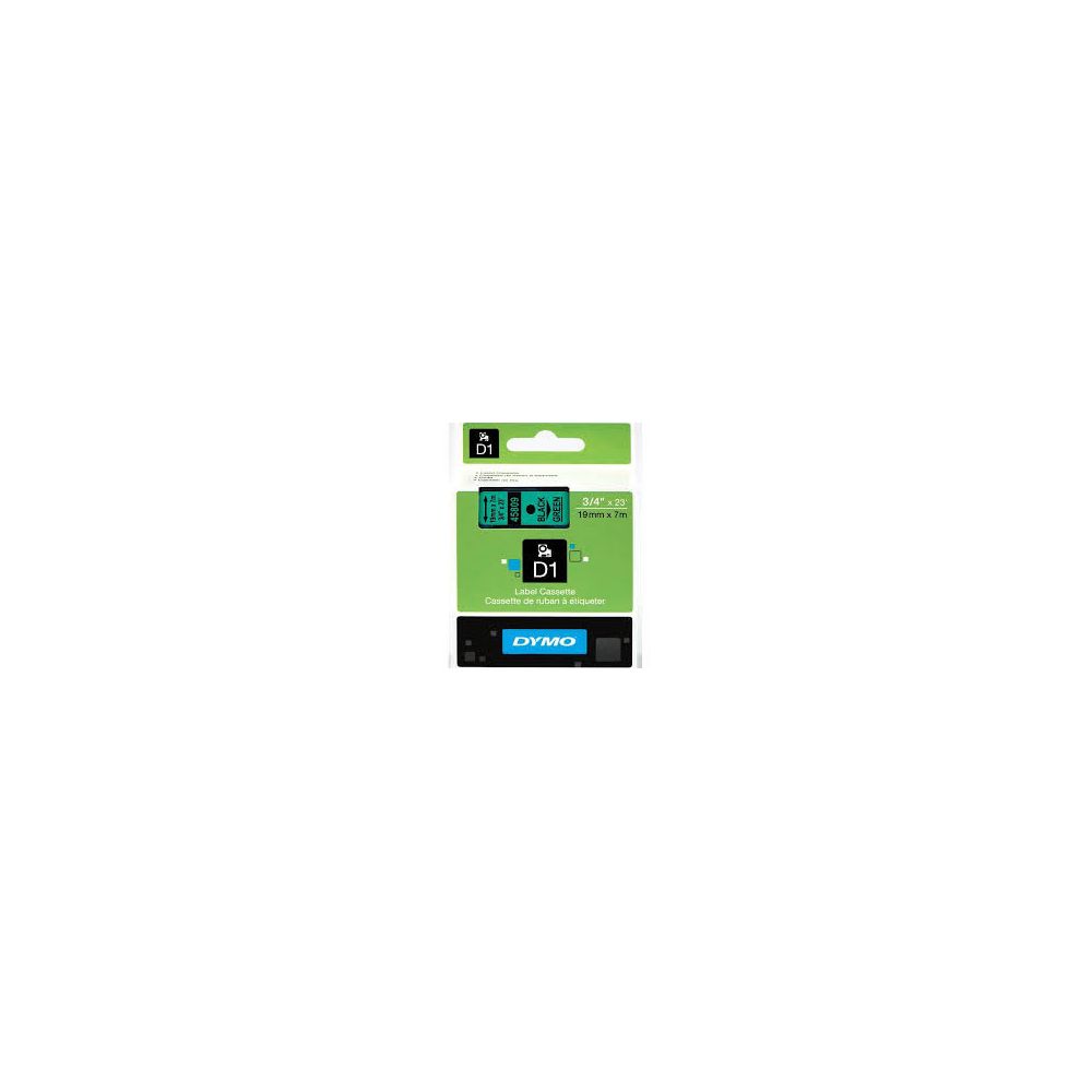 Ruban DYMO D1 - 19mm Noir/Vert pour titreuse - 45809 (7m)