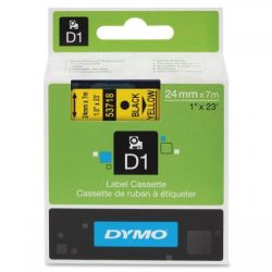 Ruban DYMO D1 - 24mm Noir/Jaune pour titreuse - 53718 (7m)