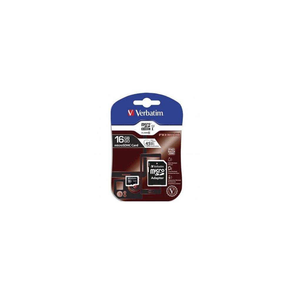 Carte mémoire MicroSDHC  16Go - Classe 10 - VERBATIM 