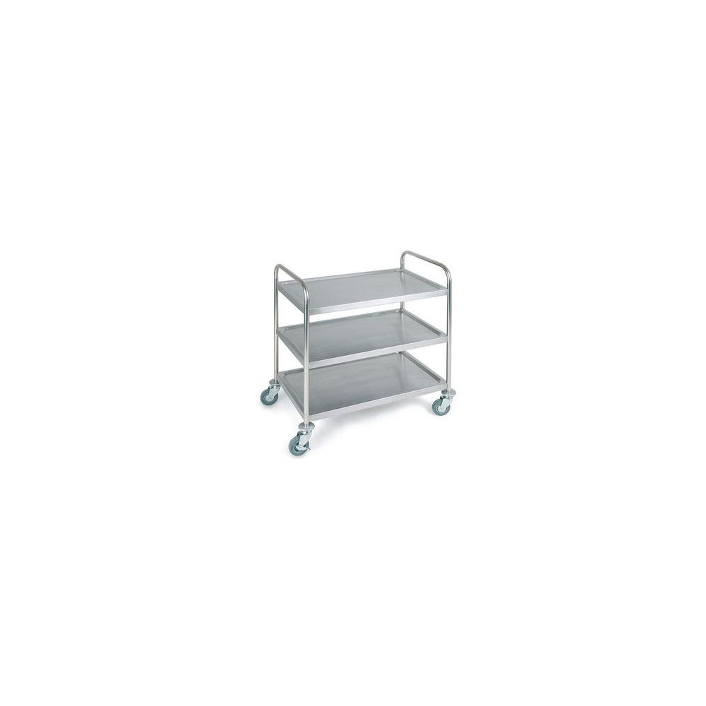 Chariot de service, 3 plateaux Inox + poignées + freins L91xl59xh93cm