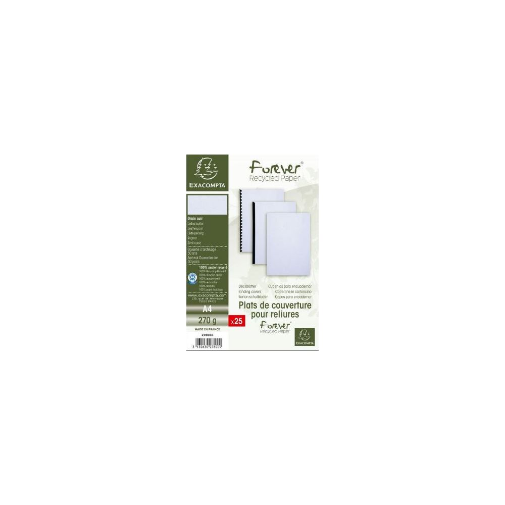 Couverture carton Grain Cuir - A4 - Paquet de 25 - BLANC