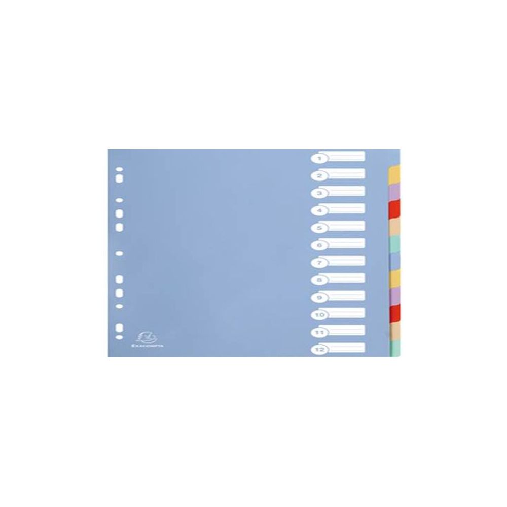 Intercalaires PVC A4 Maxi 12 touches 30/100ème Couleur pastels