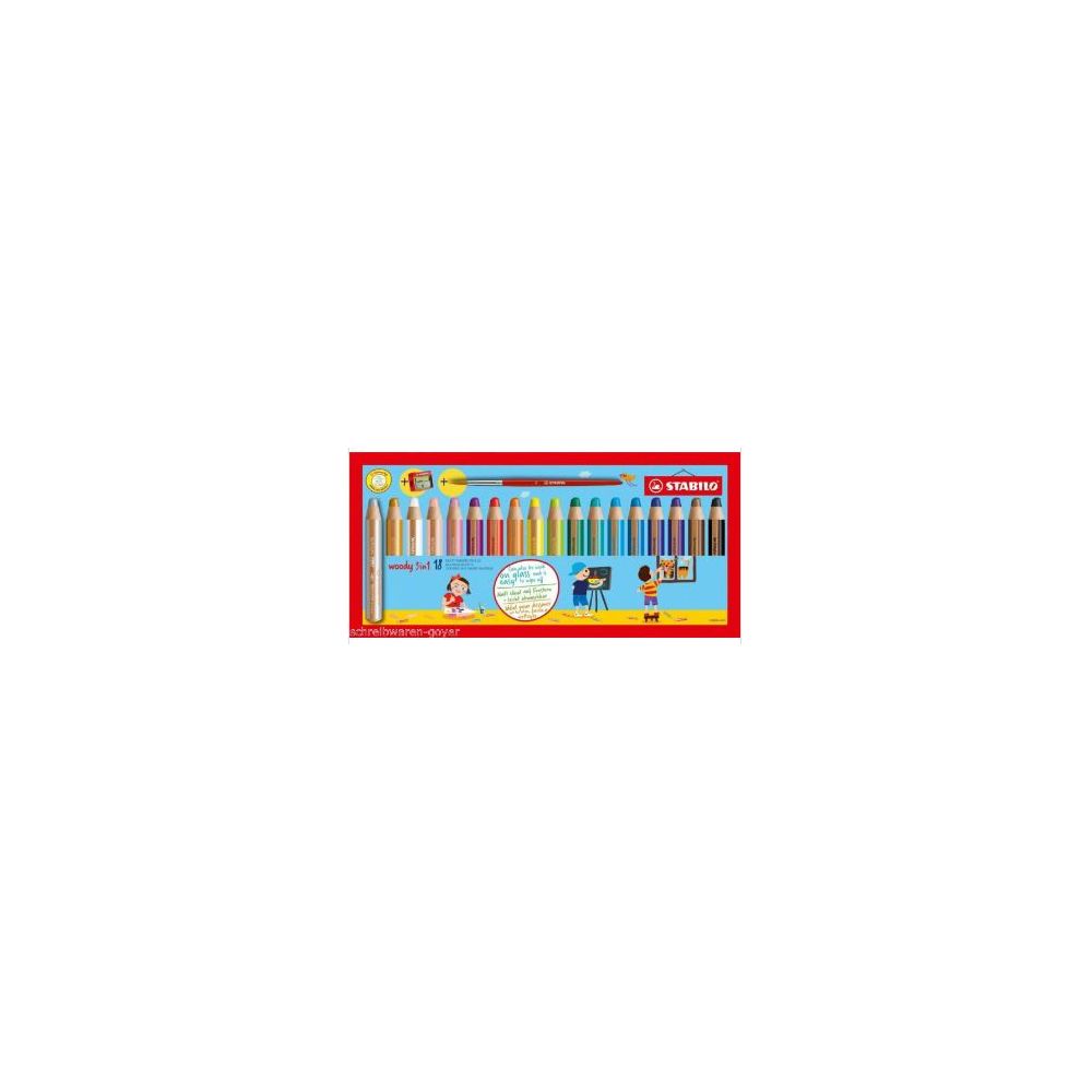 Crayon Couleur tous supports Effaçable STABILO Woody - 18 COUL + T.CR