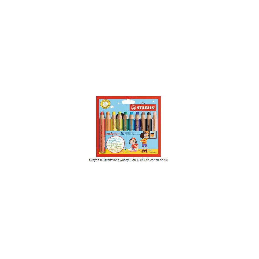 Crayon Couleur tous supports Effaçable STABILO Woody - 10 COULEURS