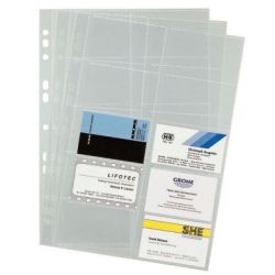 Pochettes perf. A4 pour carte de visite - PVC - 20 cases/Poch (Par10)